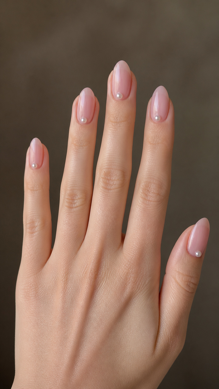 Milky Pink with Single Pearl Accent