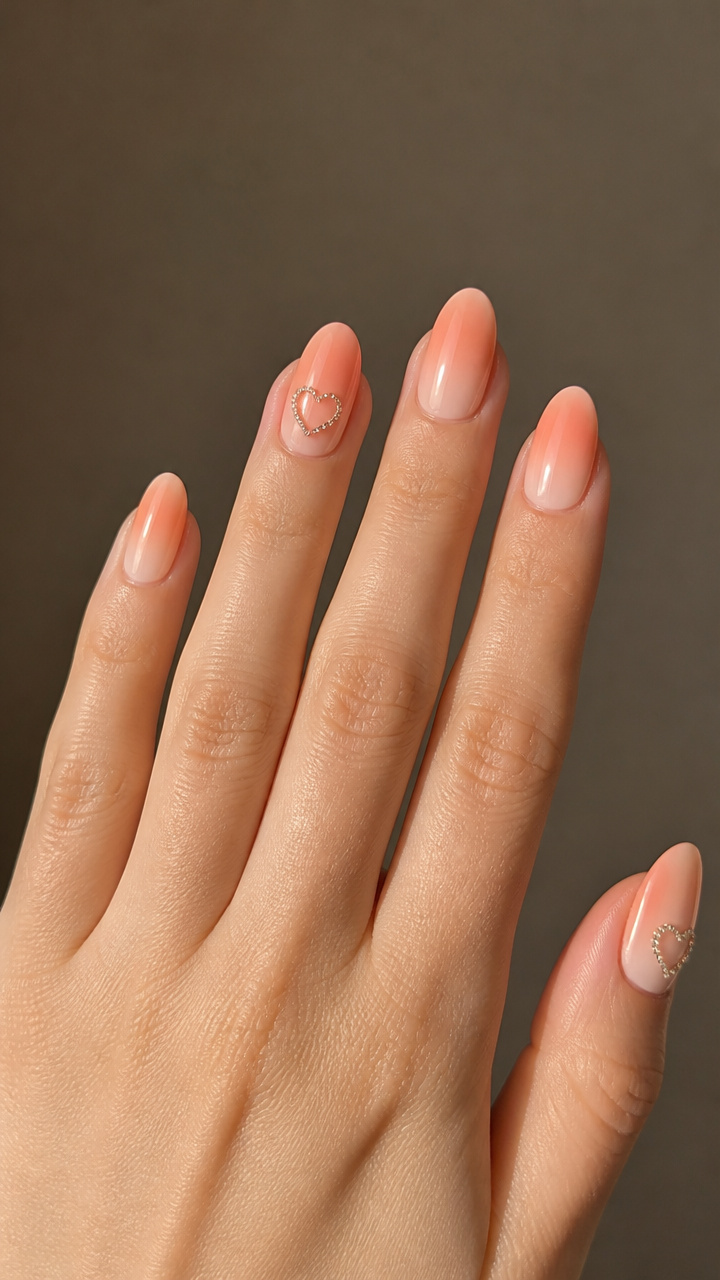 Soft Peach Ombré with Tiny Rhinestone Hearts
