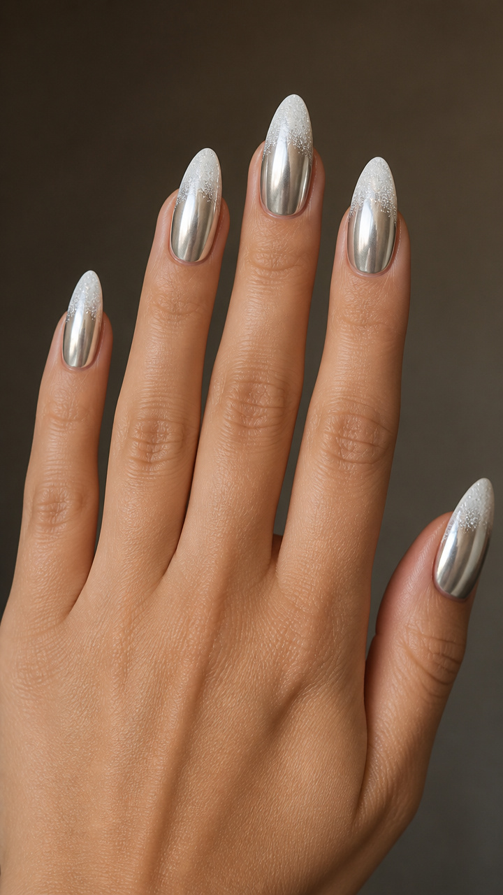 Frosted Almond Chrome with Icy Tips