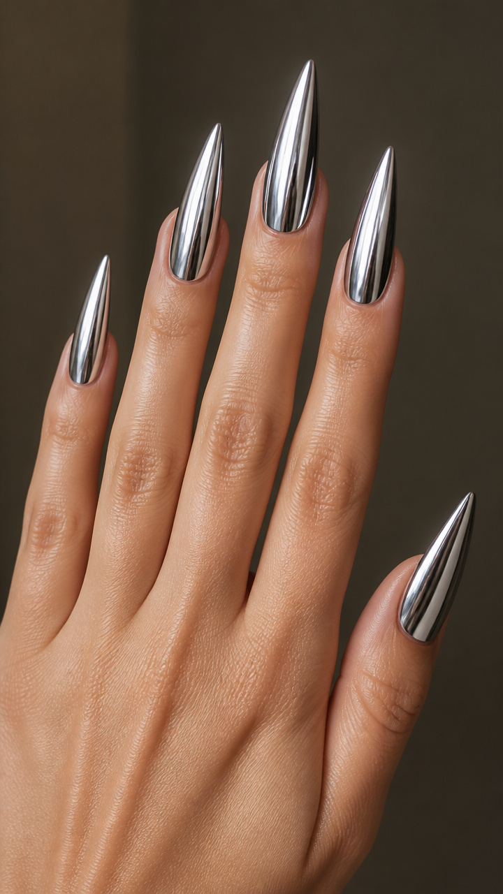 Mirror Chrome Stiletto Nails