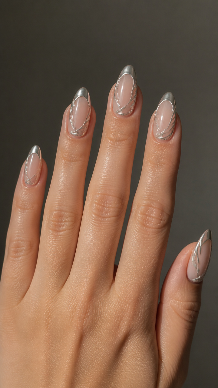 Chrome French Tips with Twisted Sides
