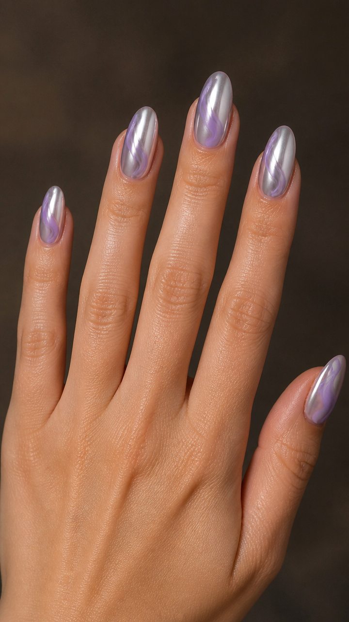 Cool-Tone Chrome with Lavender Ombre Swirl