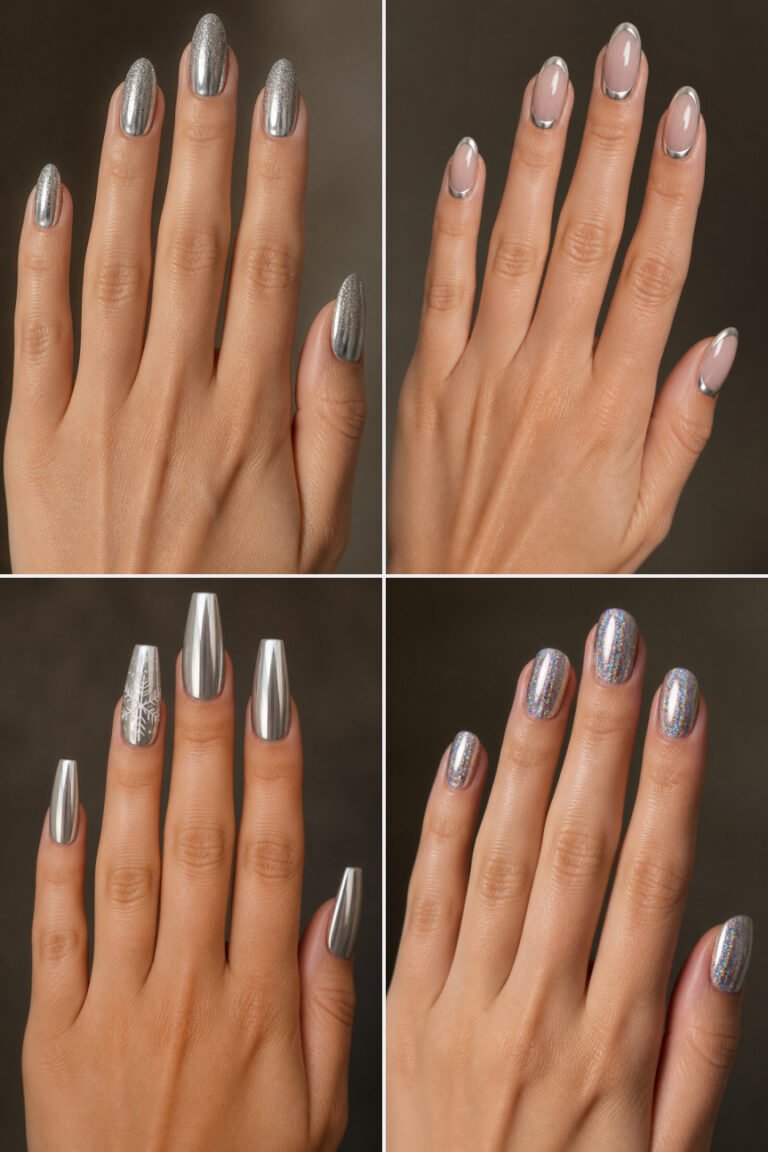 15 Silver Chrome Winter Nail Designs