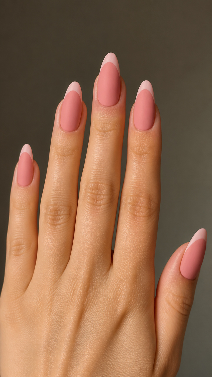 Blush Pink Almond Tips with Matte Finish