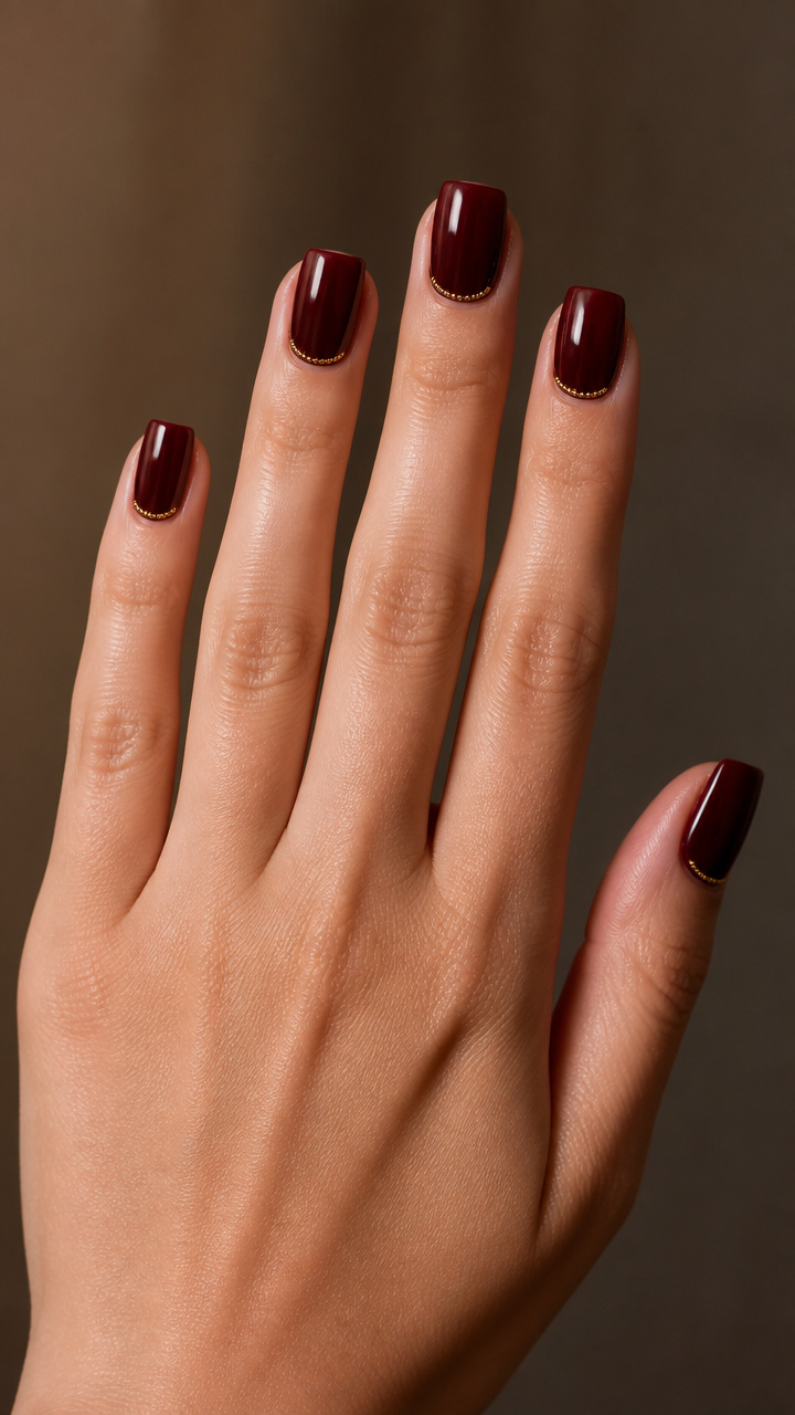 Deep Burgundy Short Squares with Gold Microbeads