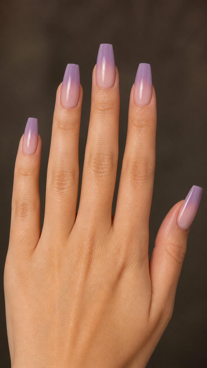 Sheer Lilac Ombré on Coffin Nails