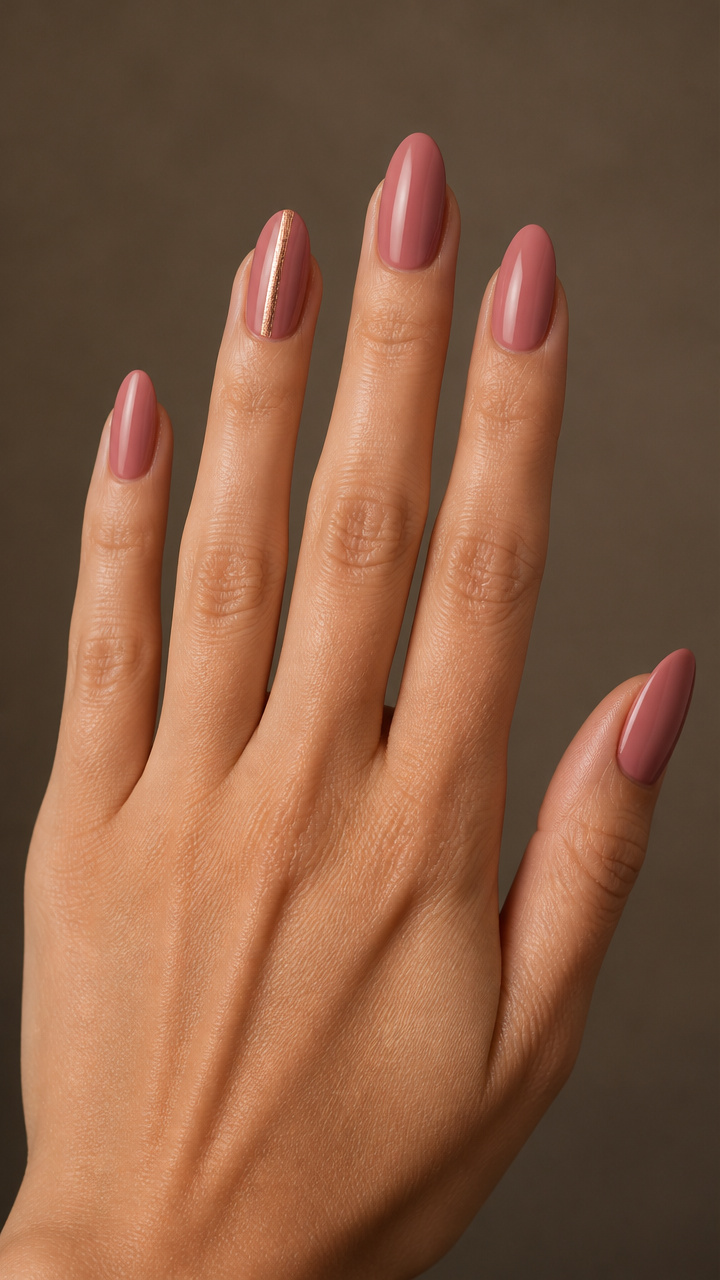 Dusty Rose with Single Foil Stripe Accent
