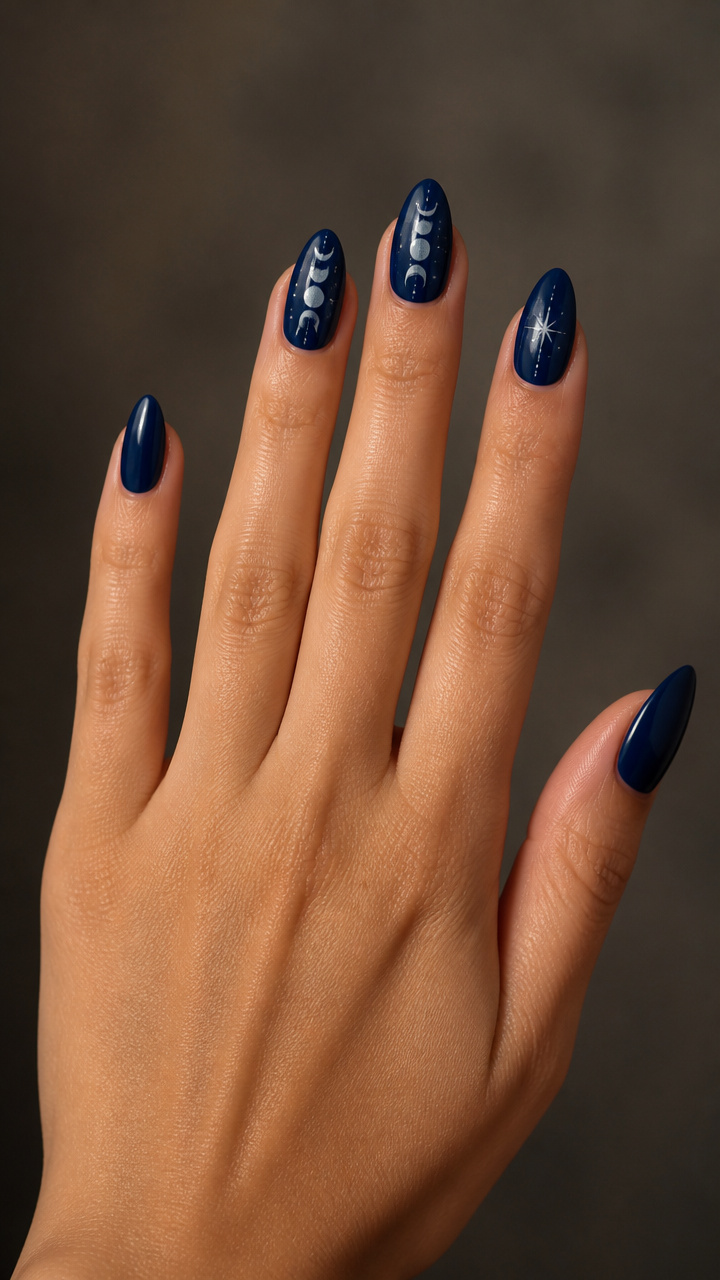 Navy Blue with Minimal Moon Phase Art