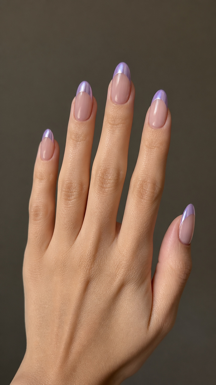 Frosted Lavender Chrome Tips