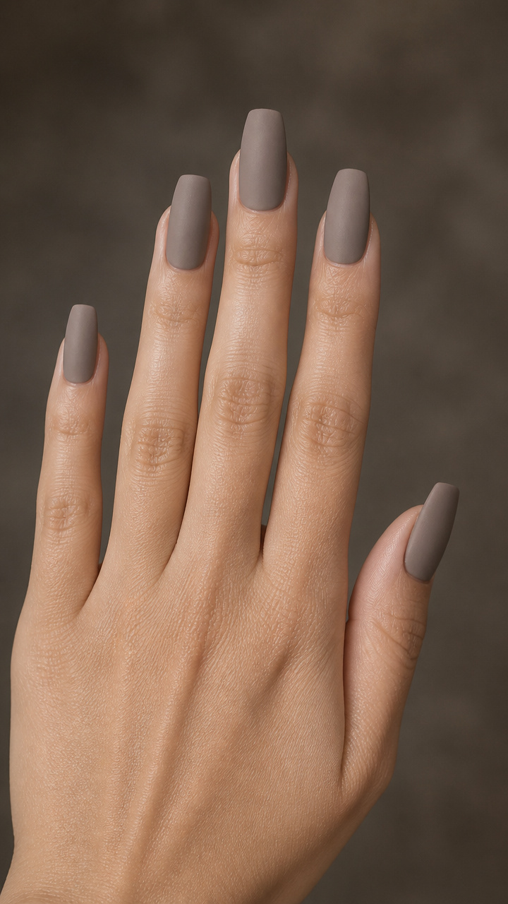 Cool Taupe Coffin Nails with Matte Top