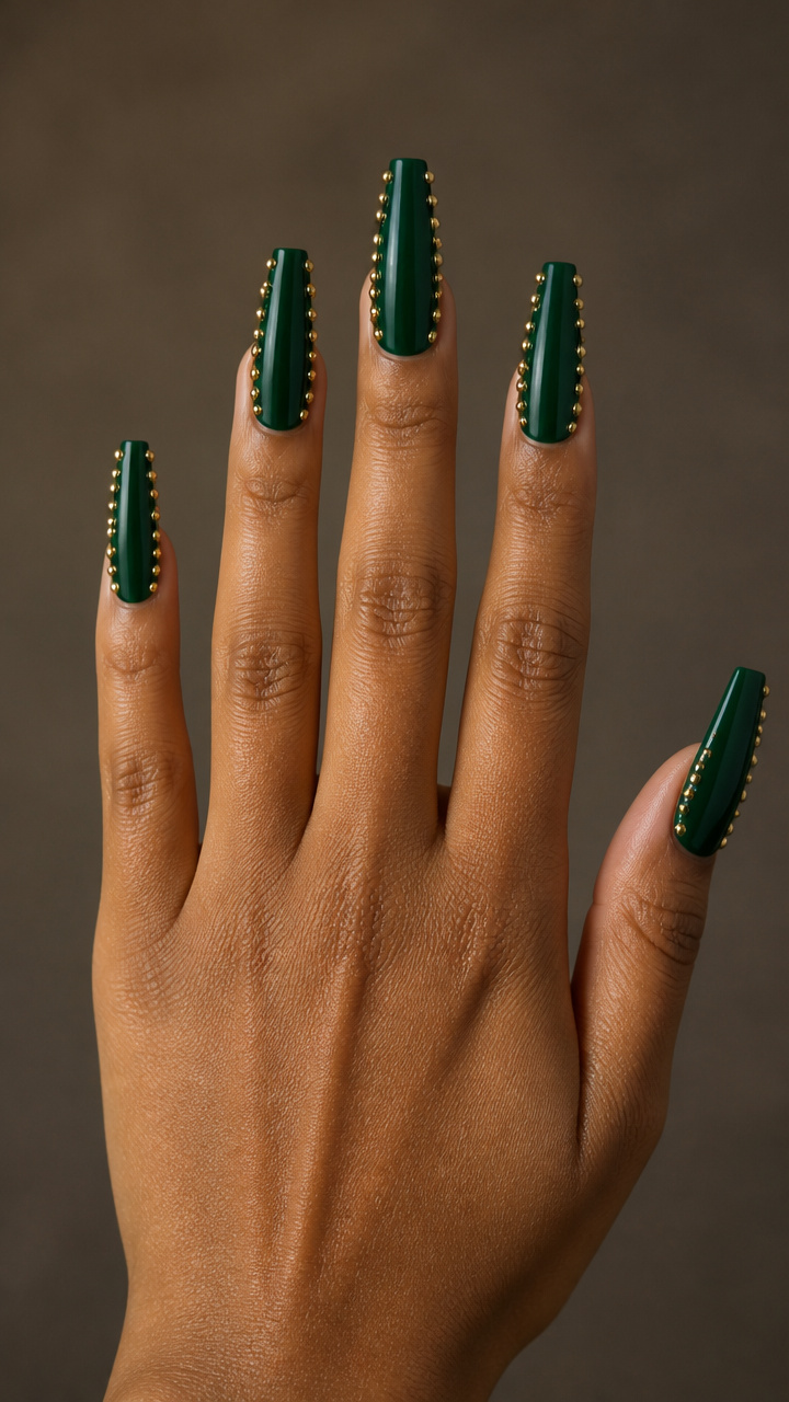 Emerald Studded Coffin Nails