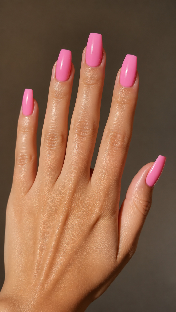 Glossy Candy Pink Coffin Nails