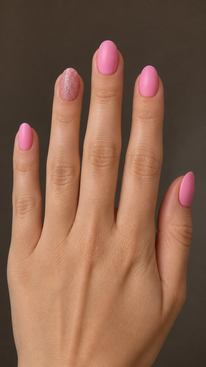 Matte Bubblegum Pink with Silver Micro Glitter