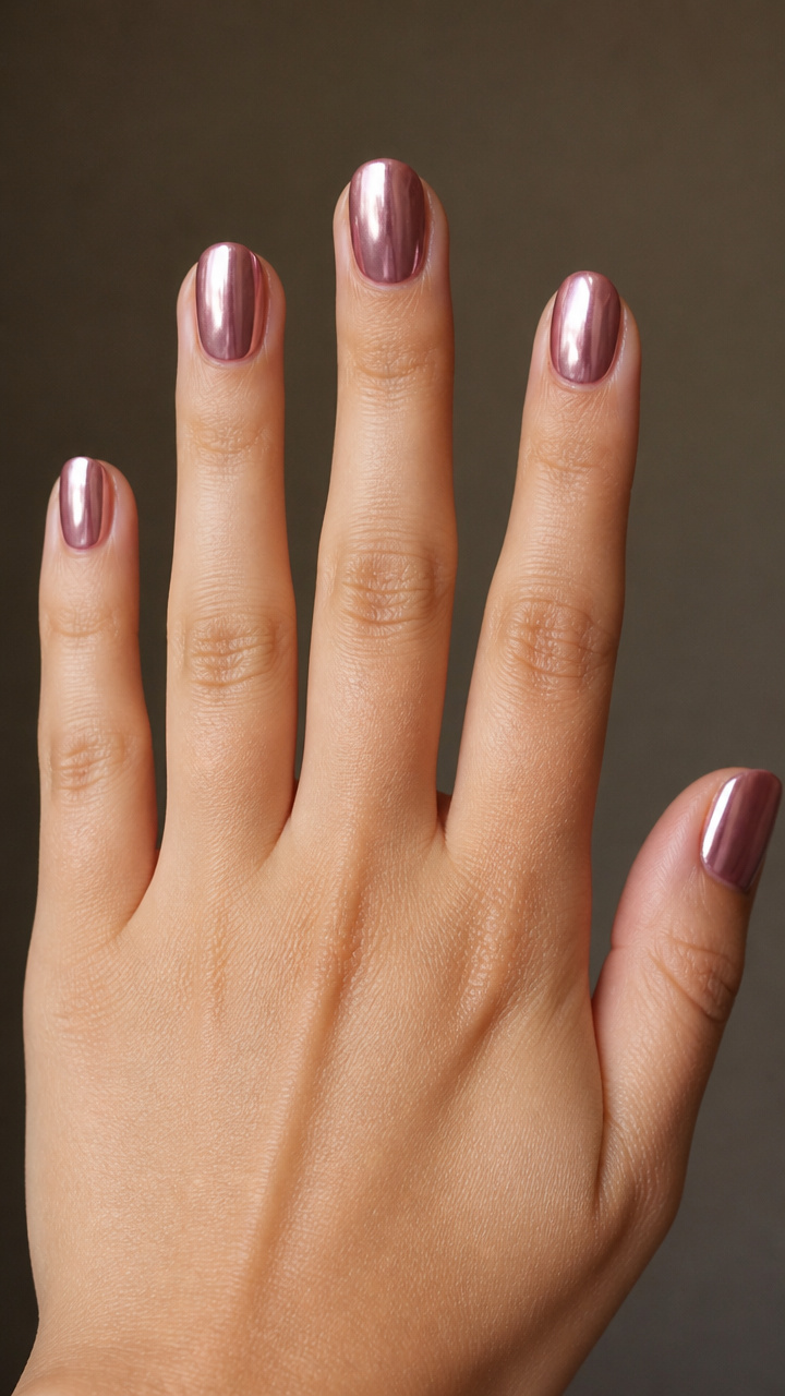 Dusty Rose Chrome Over Natural Nails