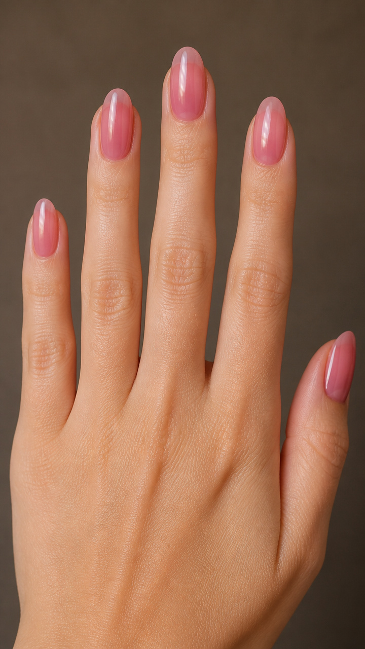 Hot Pink Glaze Over Bare Nails