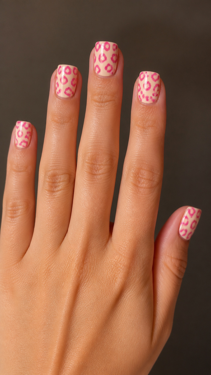 Pink Leopard Print on Square Short Nails