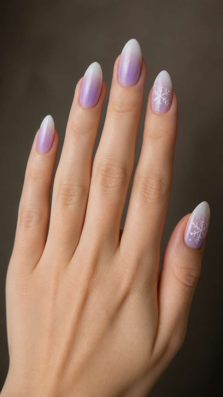 Soft Lavender Tips with Hand-Drawn Snowflakes