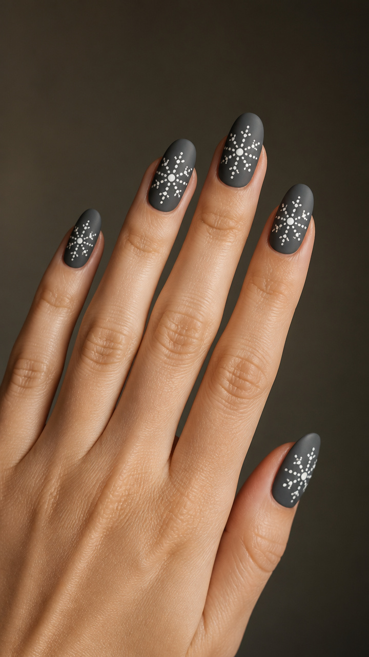 Charcoal Grey Matte with White Dot Snowflakes