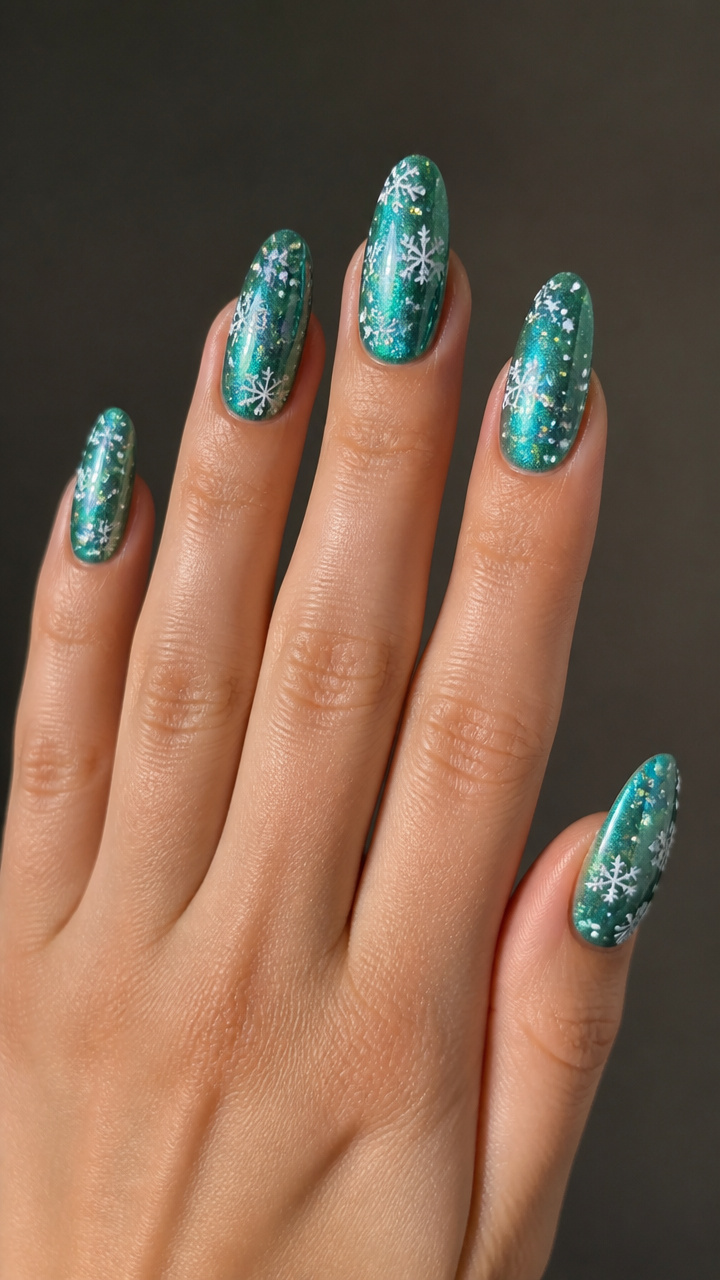 Aurora Green Base with Floating Snowflake Glitter