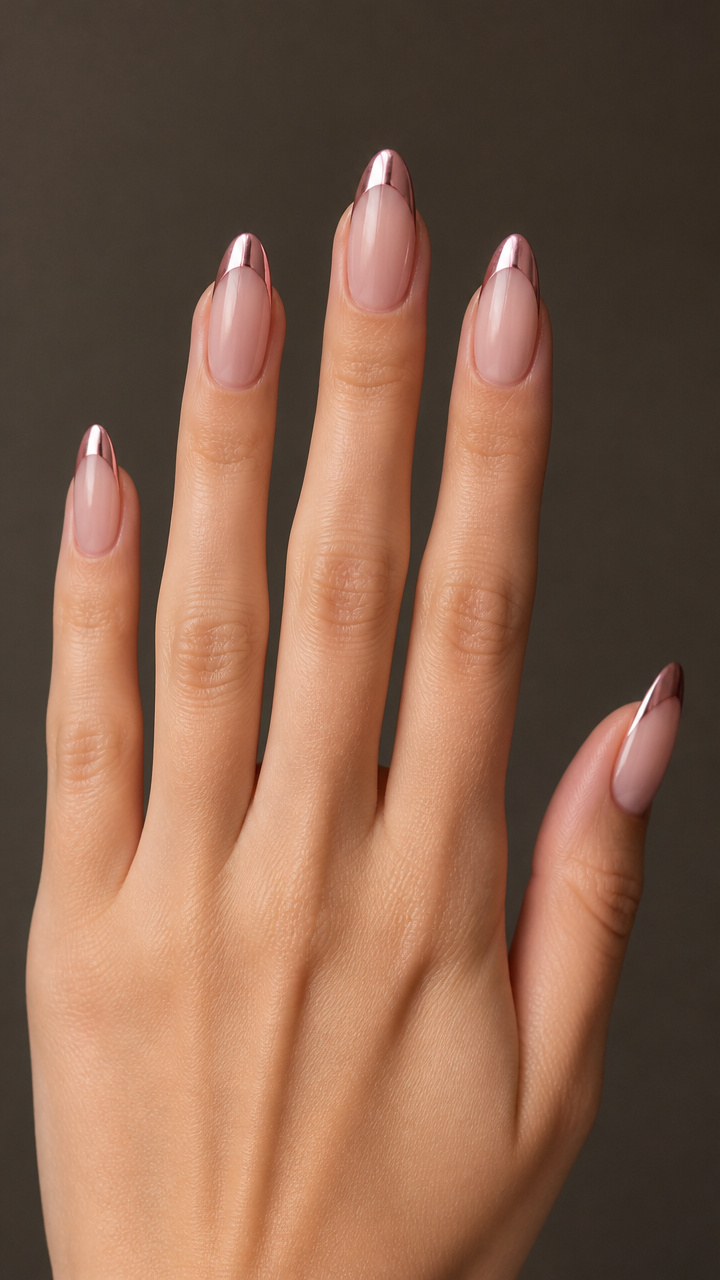 Blush Pink Chrome French Tips