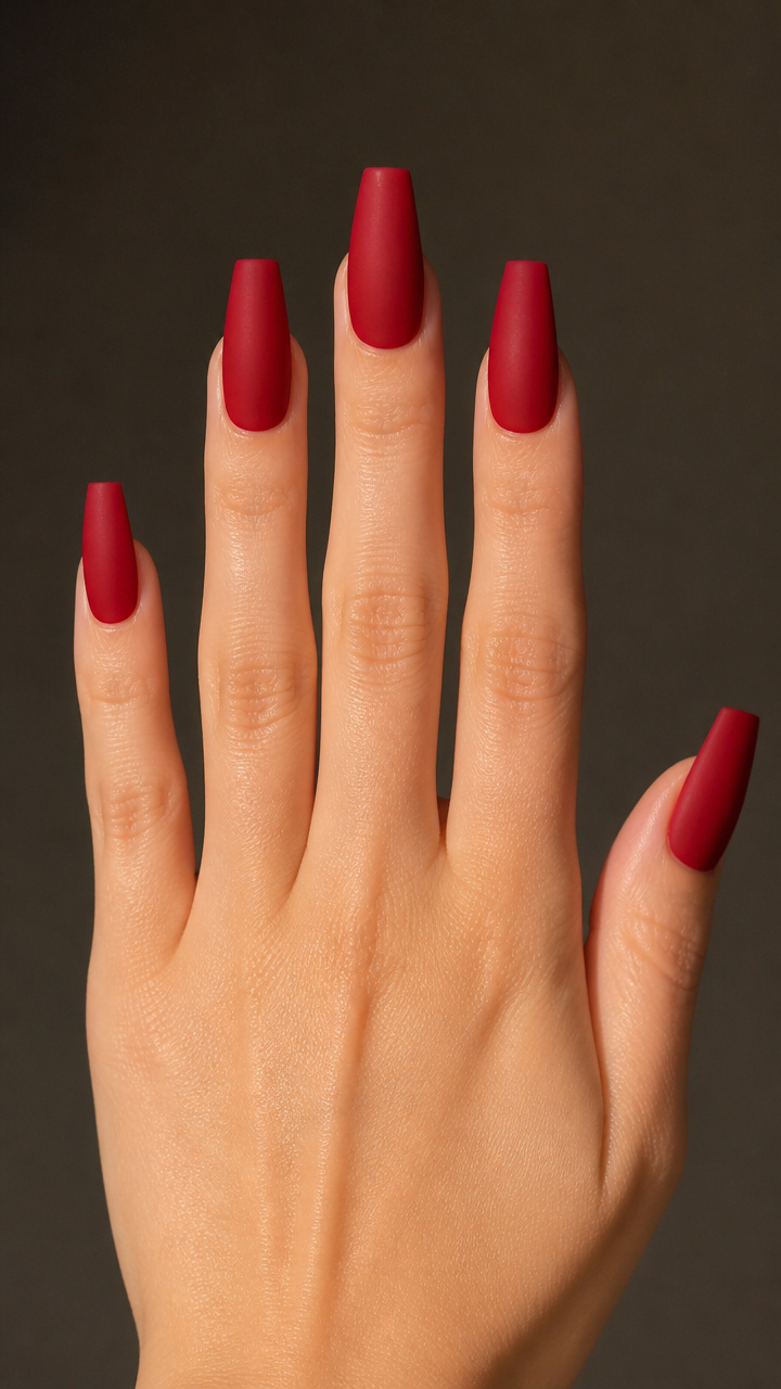 Matte Cherry Red Coffin Nails