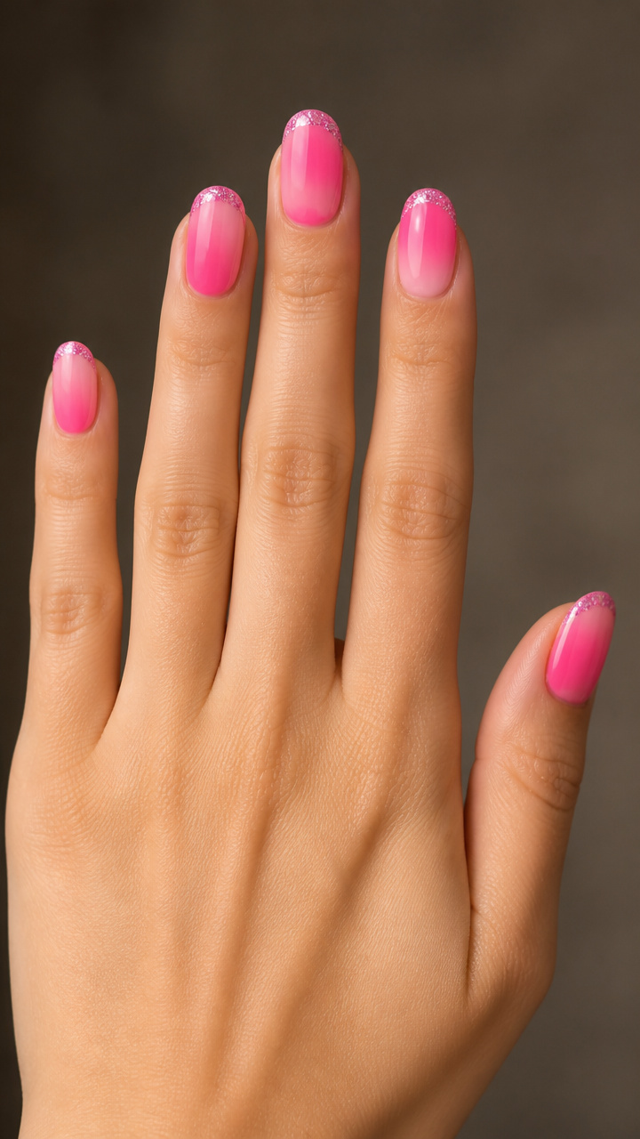 Candy Pink Ombré with Glitter Rim