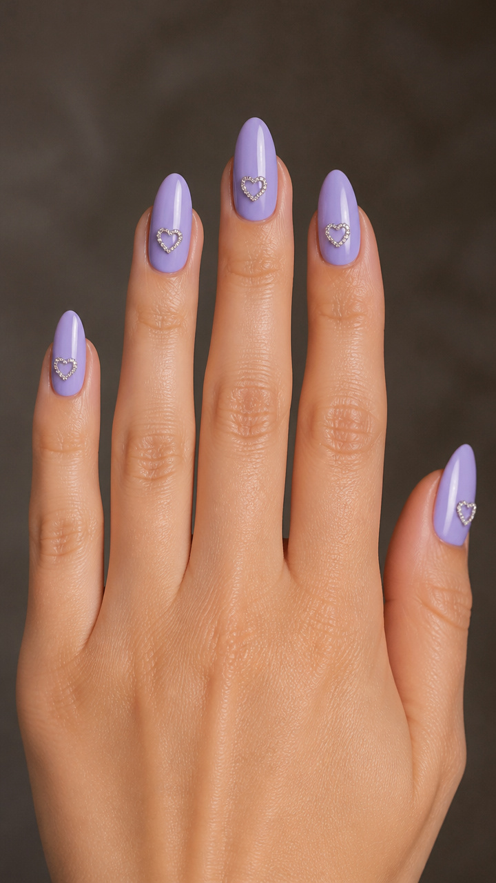 Soft Lavender with Tiny Rhinestone Hearts