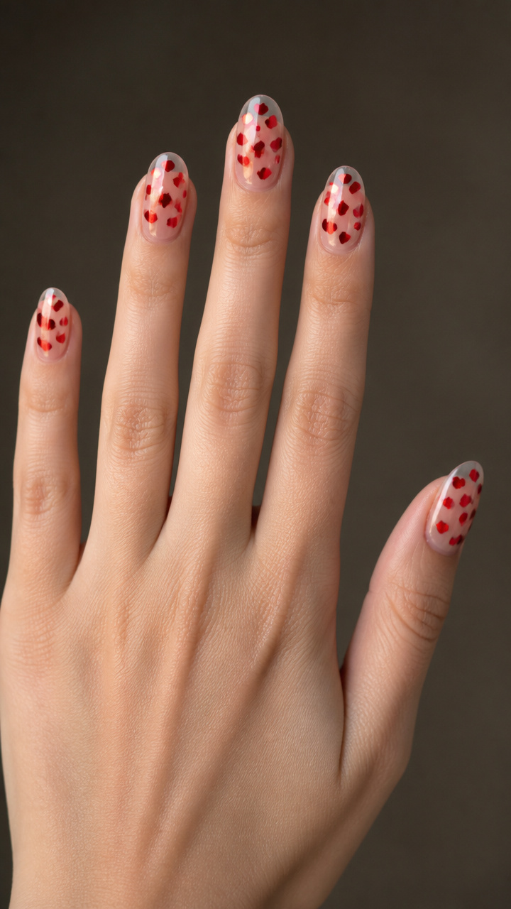 Clear Base with Floating Red Sequins