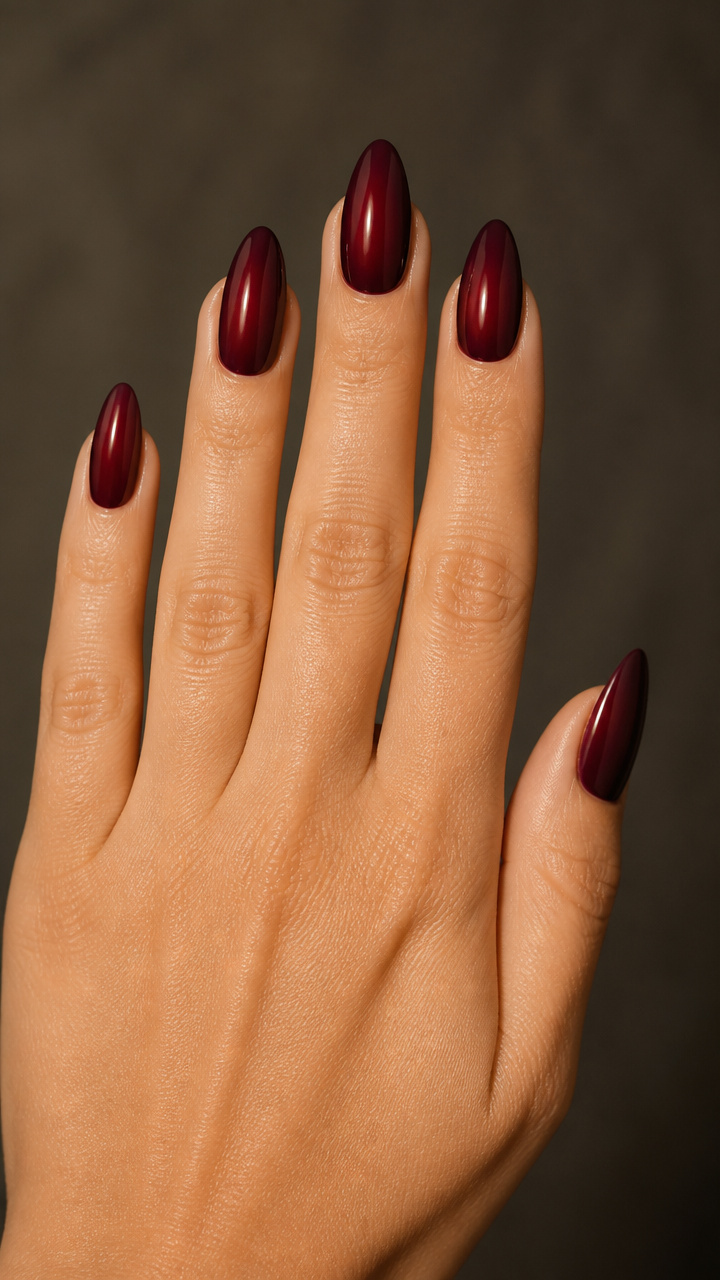 Berry Tinted Almond Nails with Gloss Finish