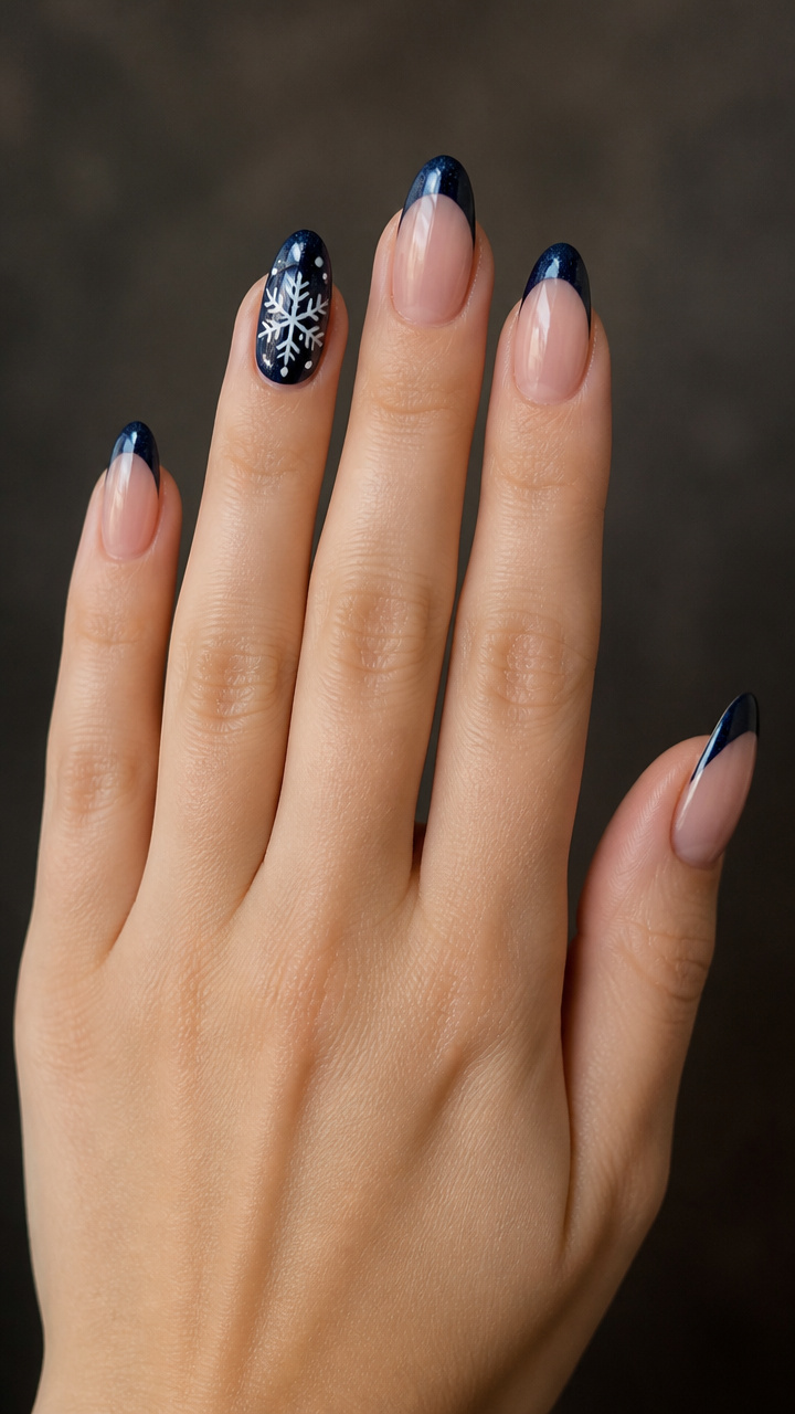 Snowflake Accent on Deep Navy Tips