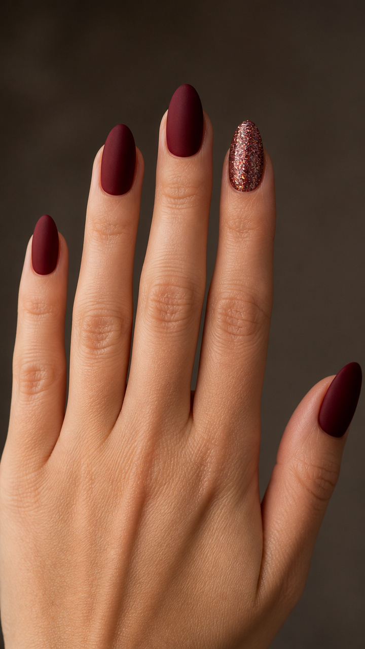 Velvet Burgundy with One Shimmer Nail