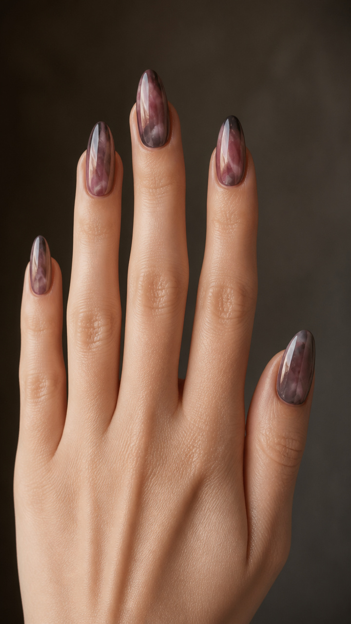 Smoky Quartz Effect on Almond Nails