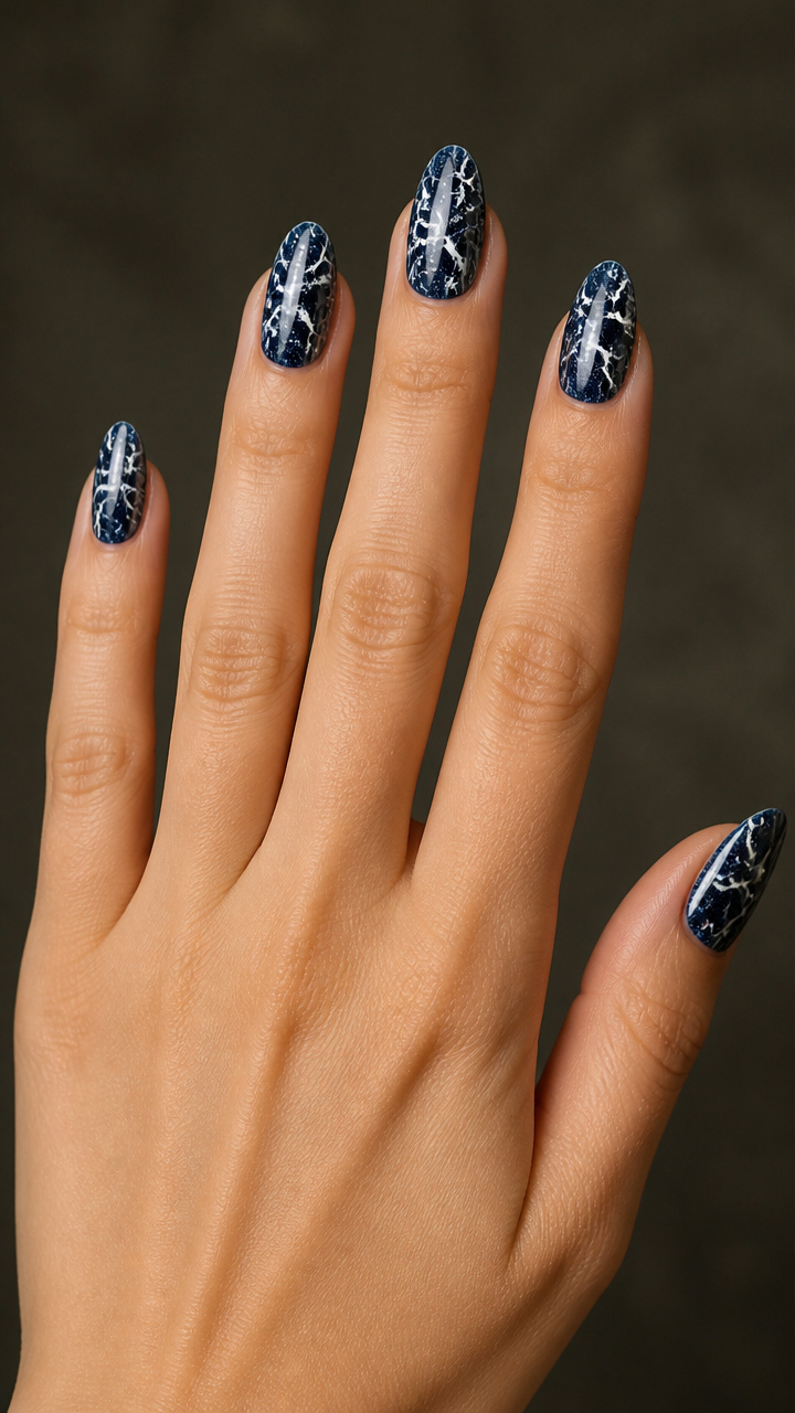 White Crackle Over Midnight Blue