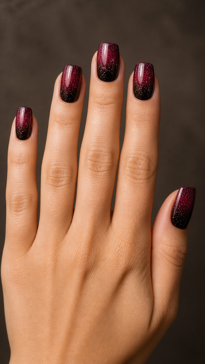 Deep Plum Ombré with Glitter Fade