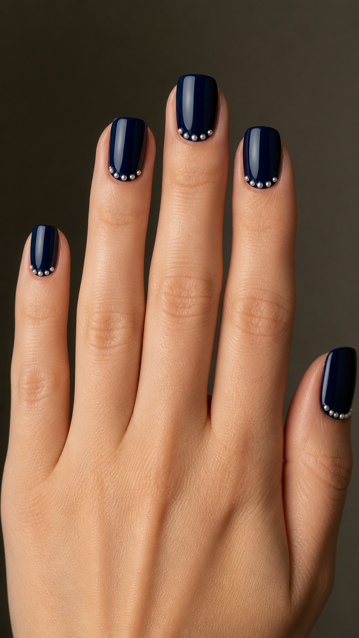 Navy Blue with Tiny Pearl Dots