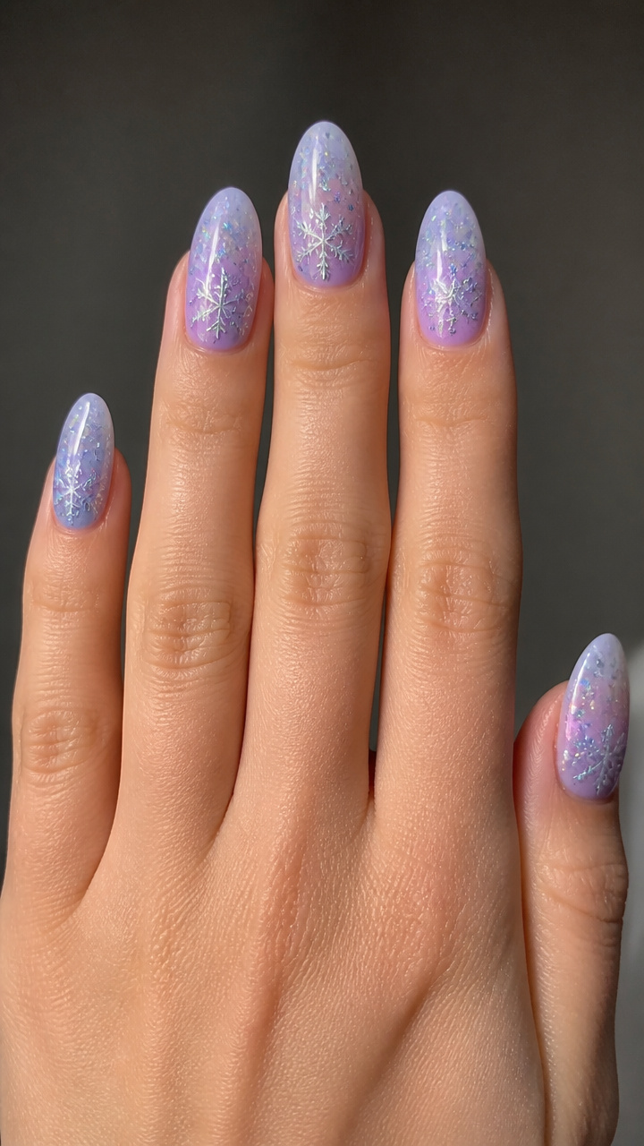 Icy Lavender Ombré with Chrome Snowflakes