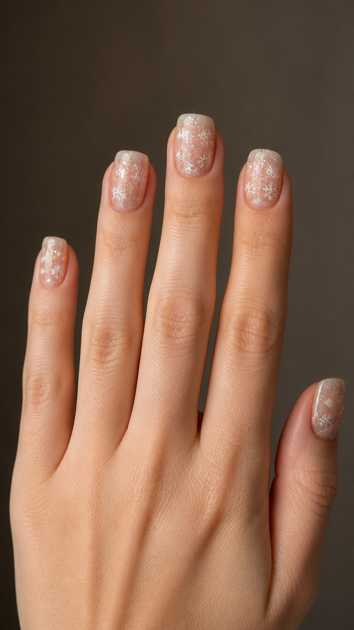 Clear Glitter Base with Scattered Snowflake Decals