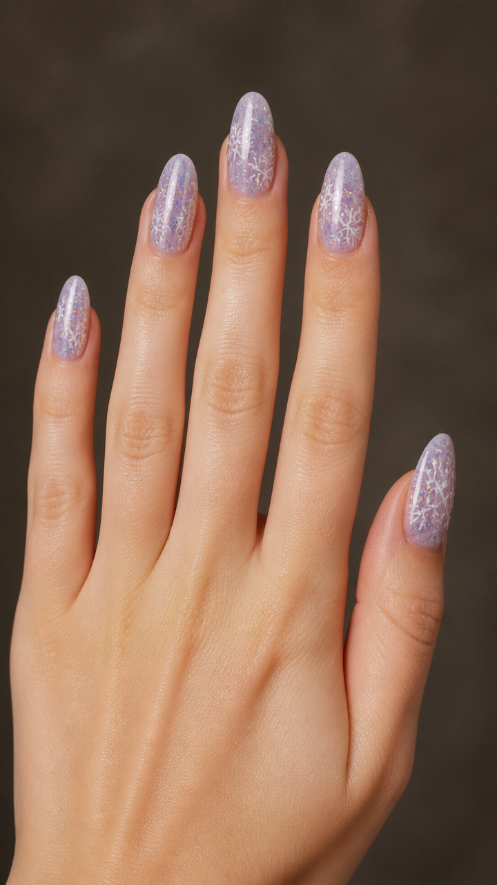 Sheer Lilac with Floating Glitter Snowflakes