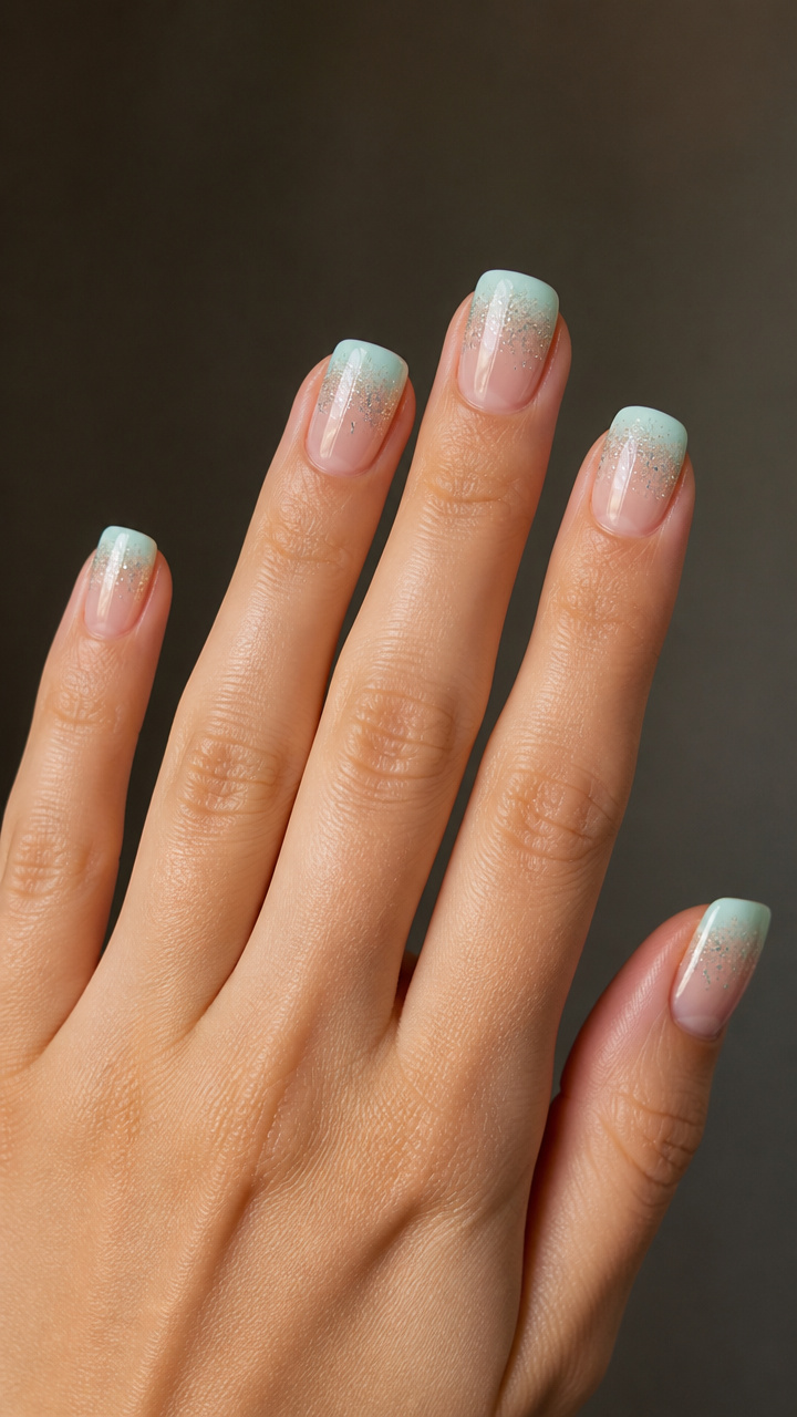 Pastel Mint Tips with Micro Glitter Fill