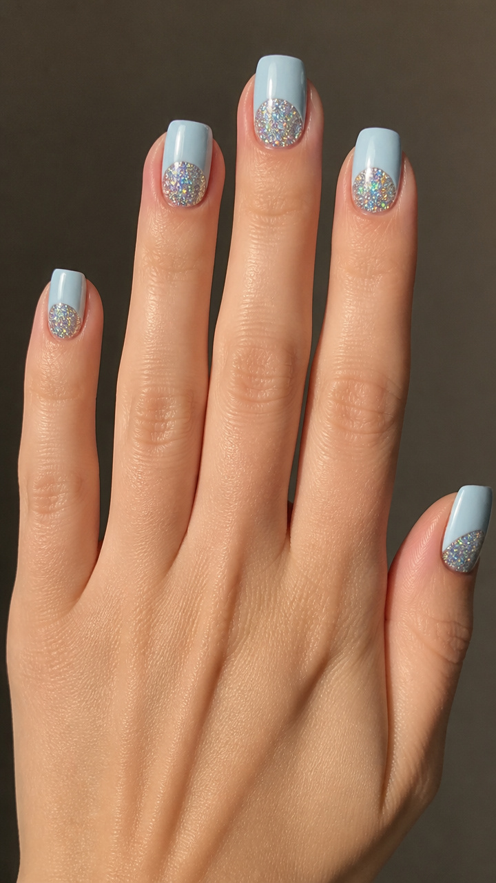 Holo Glitter Half-Moons with Ice Blue Accents