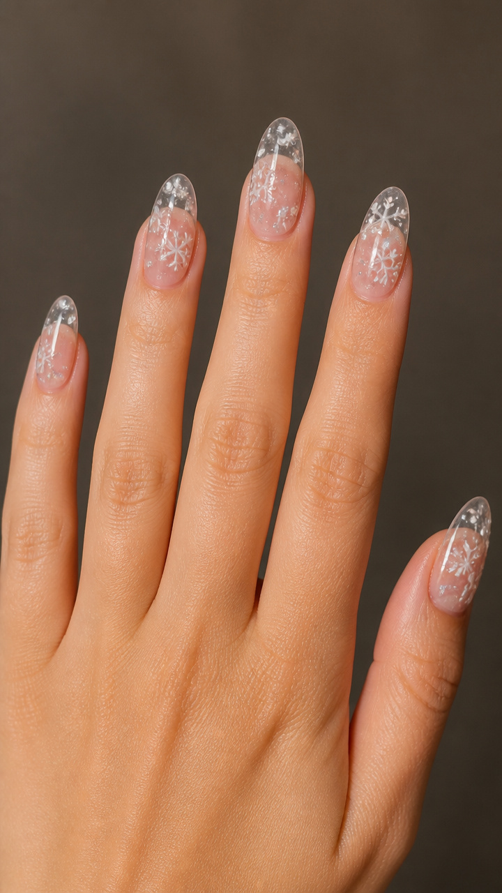 Clear Gloss Base with Floating 3D Snowflake Inclusions