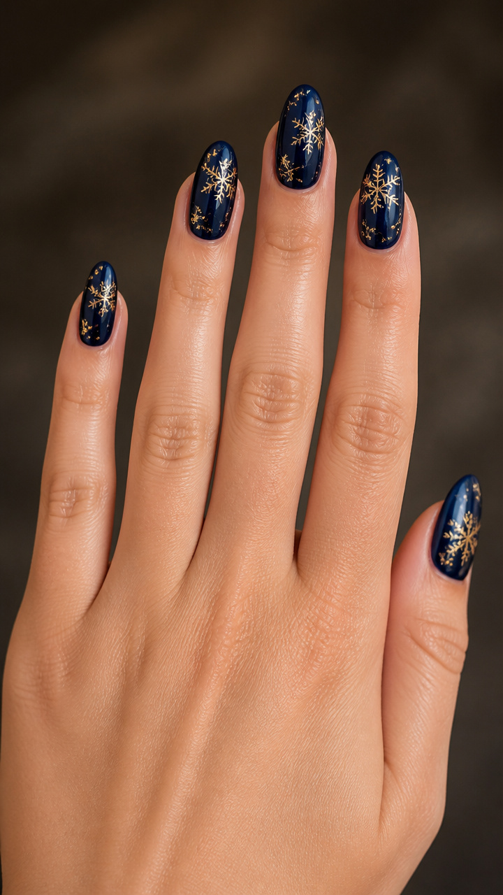 Deep Navy Tips with Gold Foil Snowflakes
