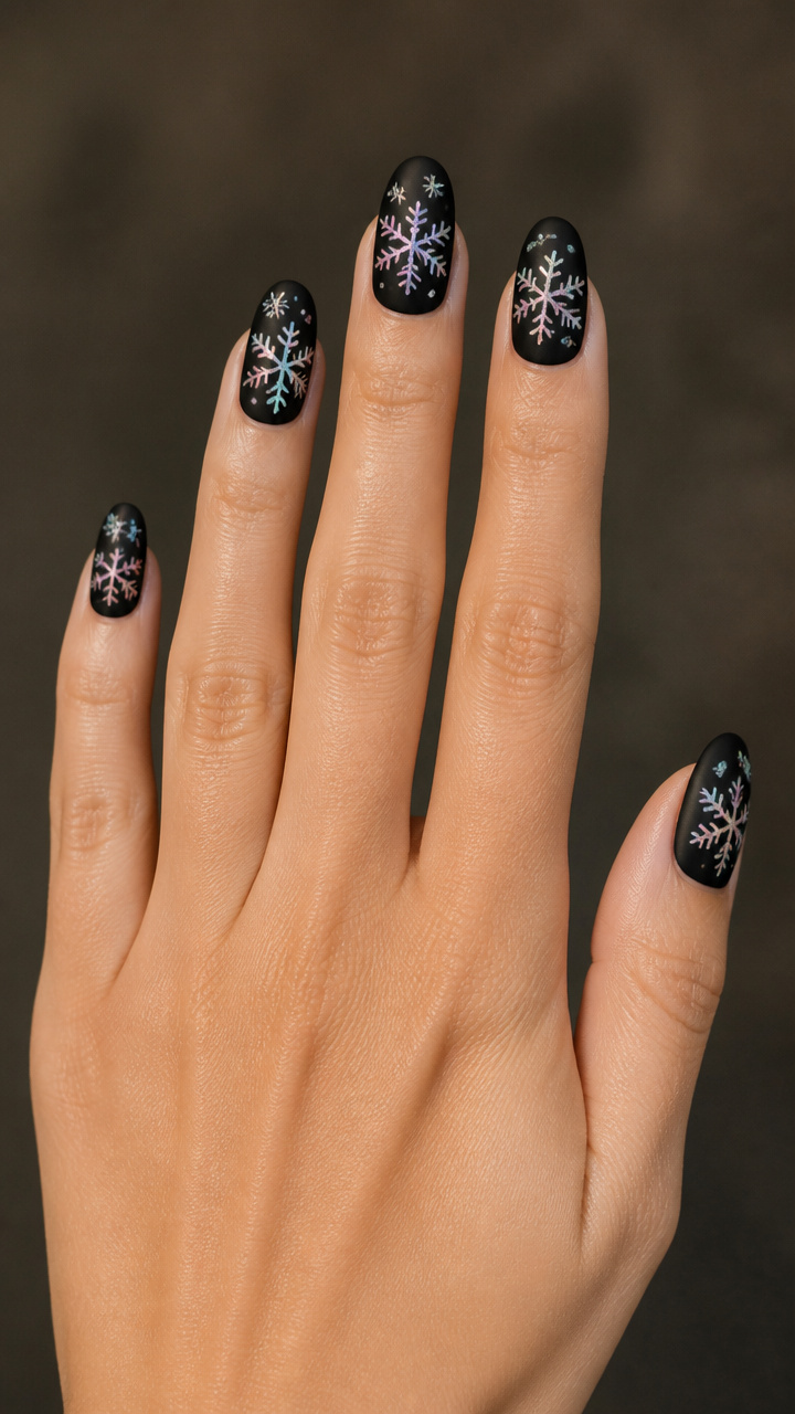 Black Velvet Base with Iridescent Snowflake Stickers