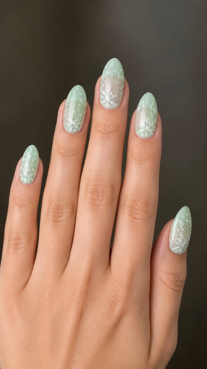 Translucent Mint with Swirling Snowflake Linework