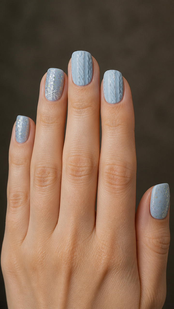 Matte Icy Blue Base with Glitter Snowfall Accents