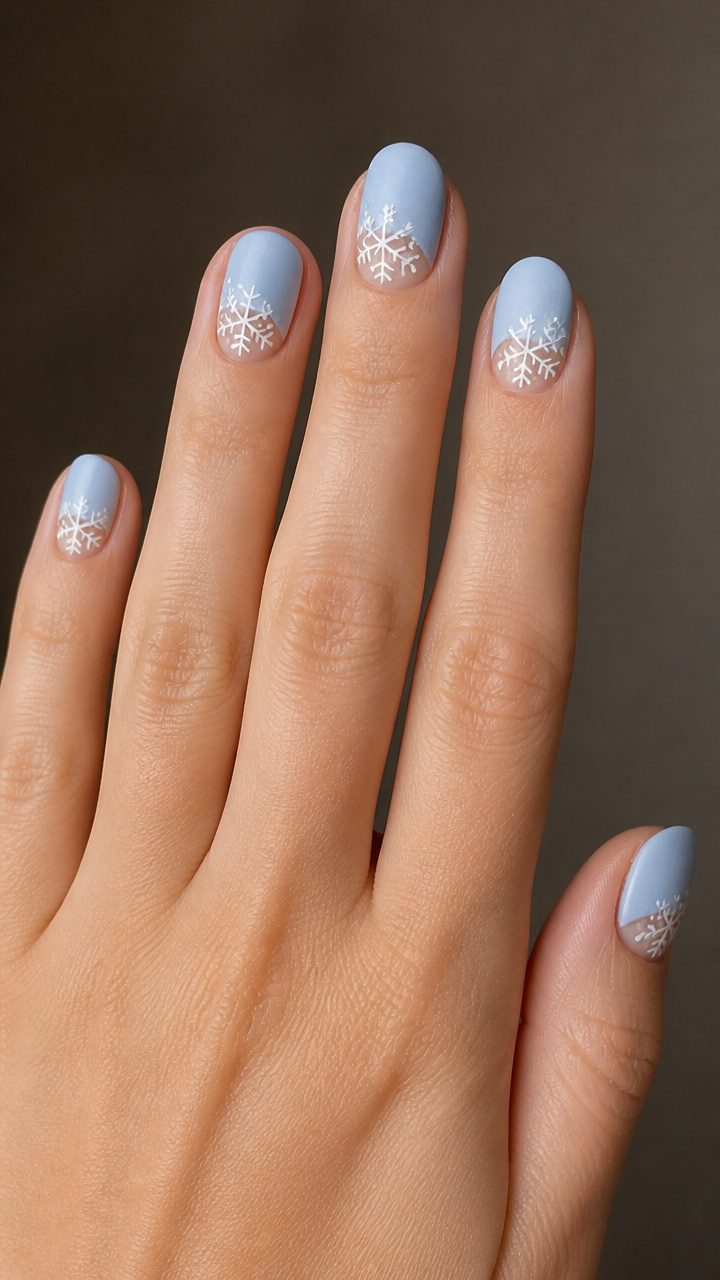 Powder Blue Dip with Negative Space Snowflakes