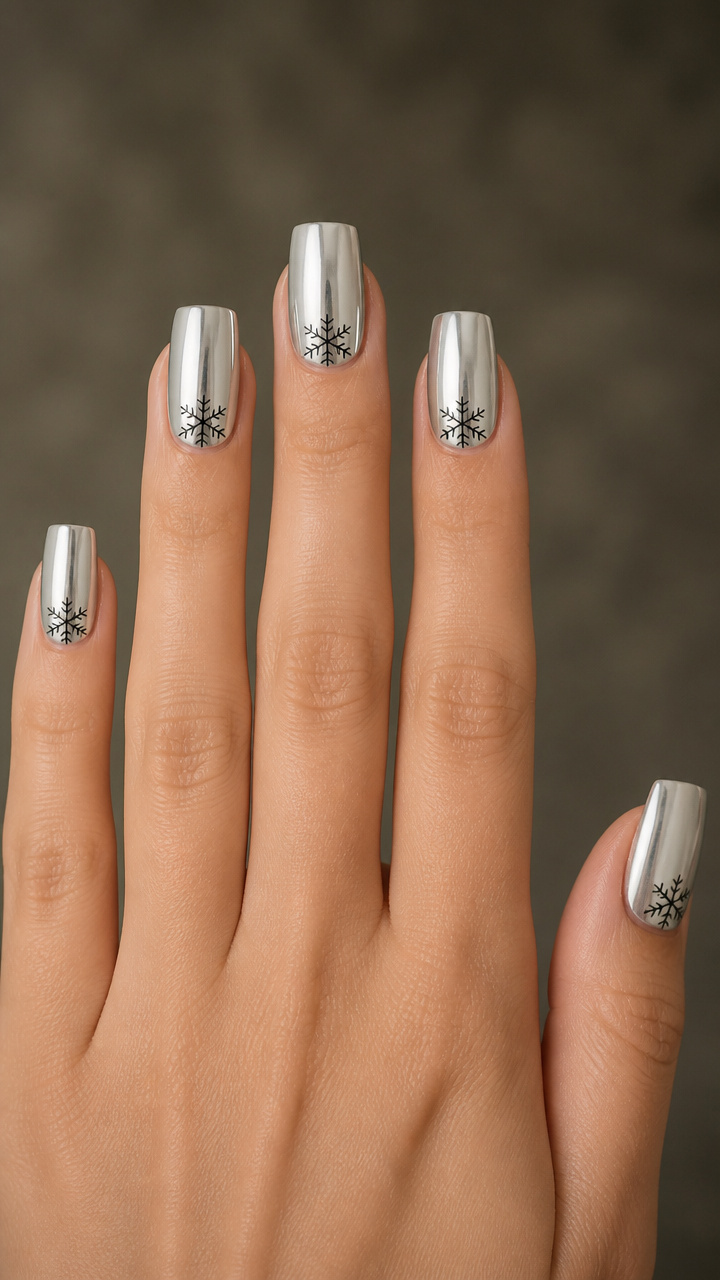Icy Silver Chrome with Etched Snowflakes