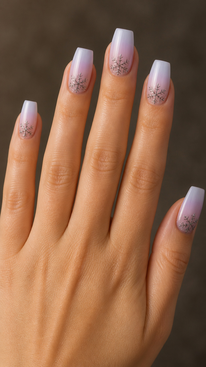 Pale Lavender Ombré with Delicate Snowflake Linework