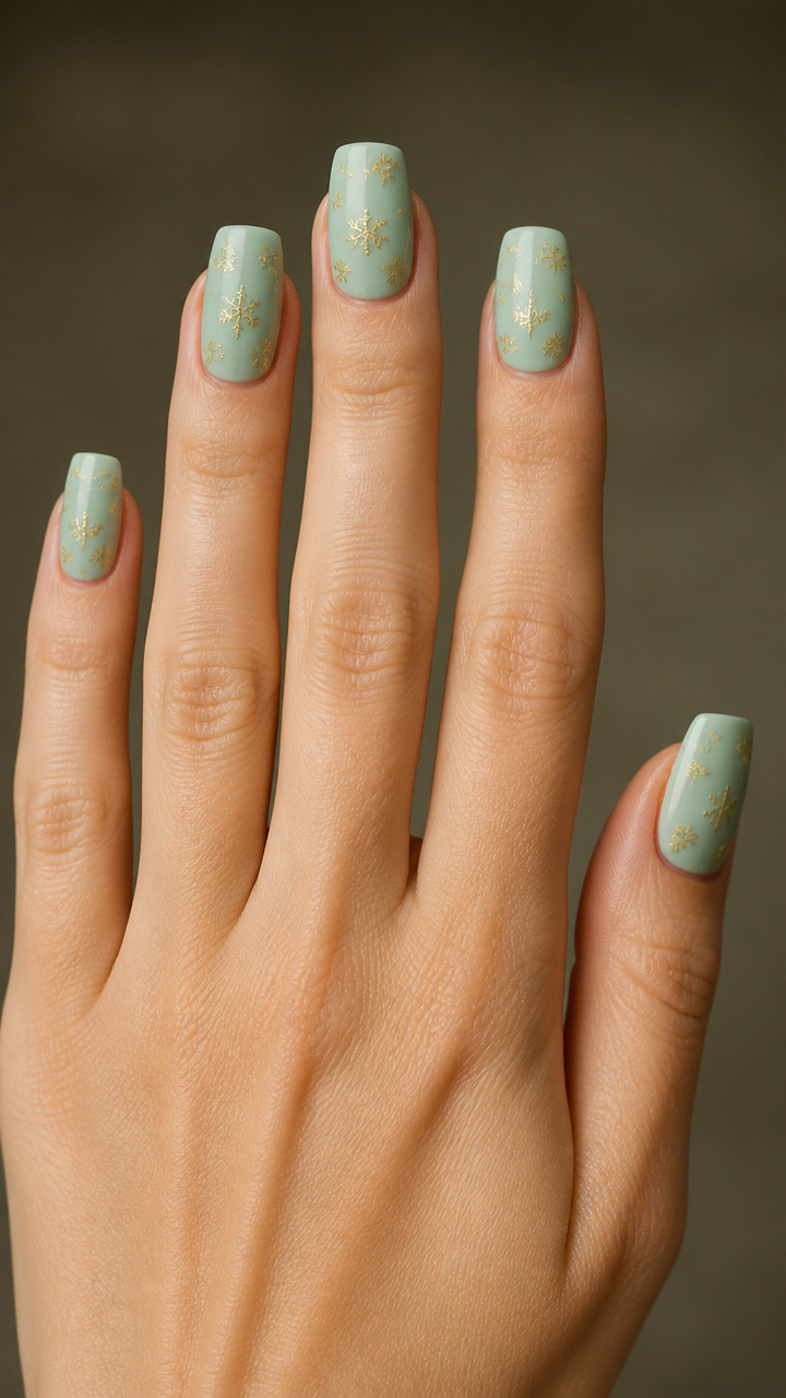 Frosted Mint Base with Gold Micro-Snowflakes