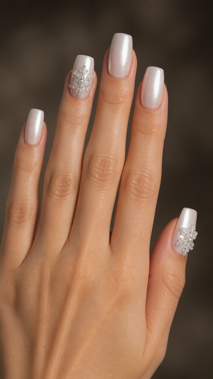 Pearl White Base with 3D Crystal Snowflakes